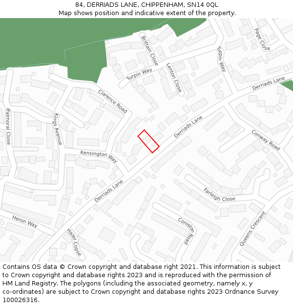 84, DERRIADS LANE, CHIPPENHAM, SN14 0QL: Location map and indicative extent of plot