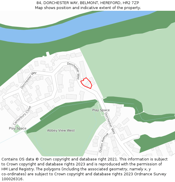 84, DORCHESTER WAY, BELMONT, HEREFORD, HR2 7ZP: Location map and indicative extent of plot