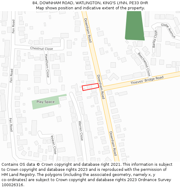 84, DOWNHAM ROAD, WATLINGTON, KING'S LYNN, PE33 0HR: Location map and indicative extent of plot