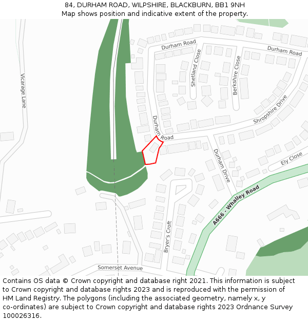 84, DURHAM ROAD, WILPSHIRE, BLACKBURN, BB1 9NH: Location map and indicative extent of plot