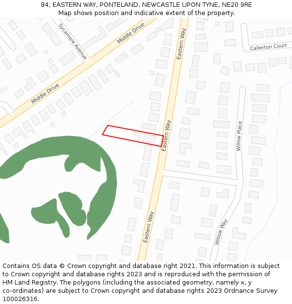 84, EASTERN WAY, PONTELAND, NEWCASTLE UPON TYNE, NE20 9RE: Location map and indicative extent of plot