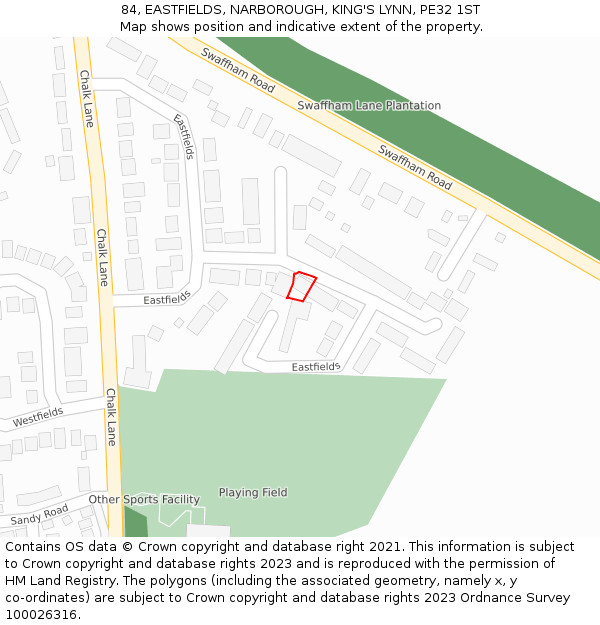 84, EASTFIELDS, NARBOROUGH, KING'S LYNN, PE32 1ST: Location map and indicative extent of plot