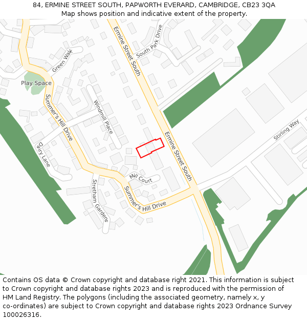84, ERMINE STREET SOUTH, PAPWORTH EVERARD, CAMBRIDGE, CB23 3QA: Location map and indicative extent of plot