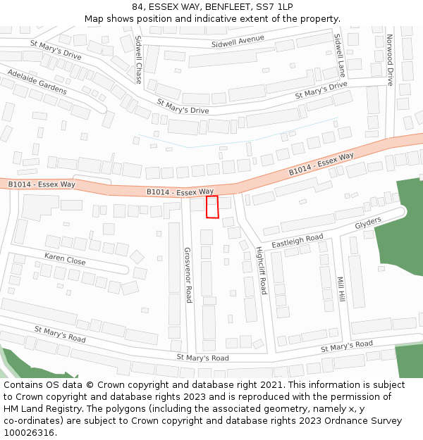 84, ESSEX WAY, BENFLEET, SS7 1LP: Location map and indicative extent of plot