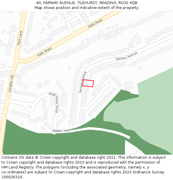 84, FAIRWAY AVENUE, TILEHURST, READING, RG30 4QB: Location map and indicative extent of plot
