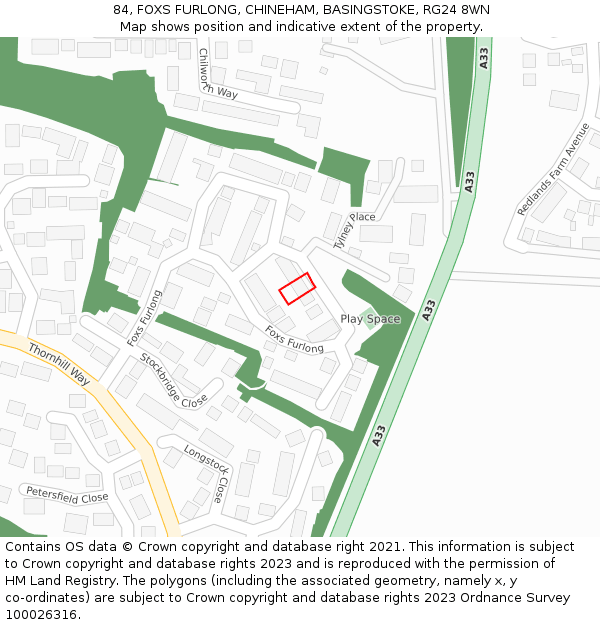 84, FOXS FURLONG, CHINEHAM, BASINGSTOKE, RG24 8WN: Location map and indicative extent of plot
