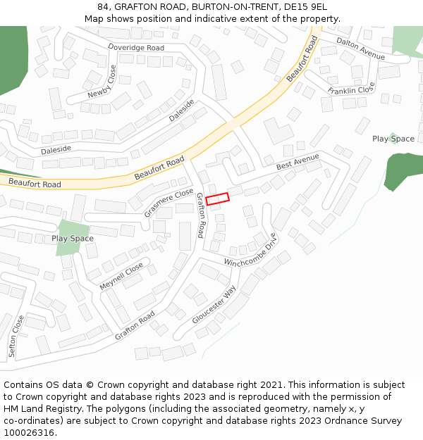 84, GRAFTON ROAD, BURTON-ON-TRENT, DE15 9EL: Location map and indicative extent of plot