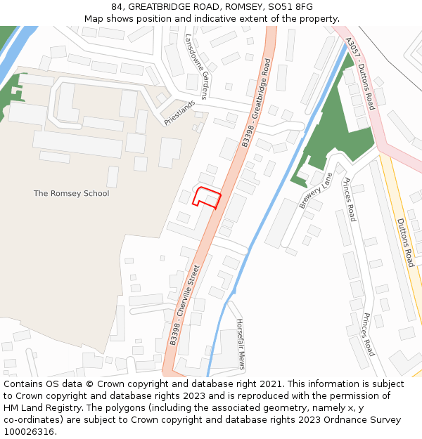 84, GREATBRIDGE ROAD, ROMSEY, SO51 8FG: Location map and indicative extent of plot