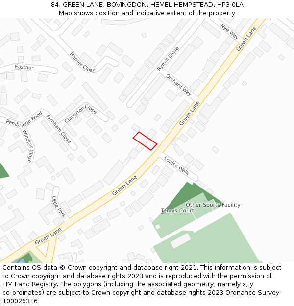 84, GREEN LANE, BOVINGDON, HEMEL HEMPSTEAD, HP3 0LA: Location map and indicative extent of plot