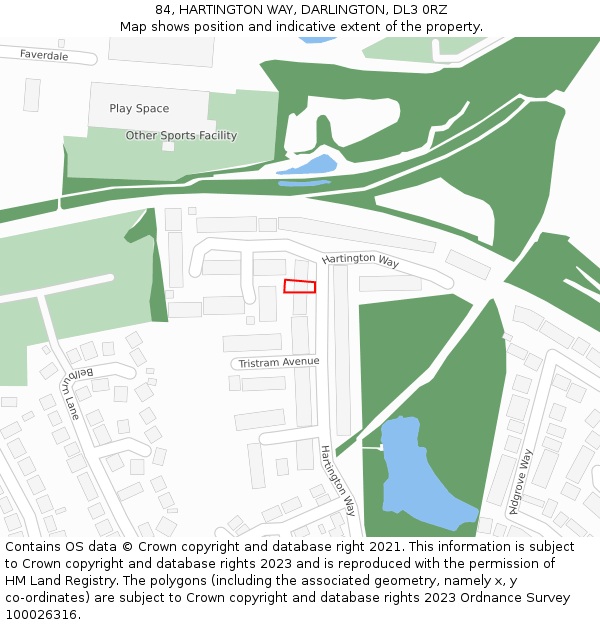 84, HARTINGTON WAY, DARLINGTON, DL3 0RZ: Location map and indicative extent of plot