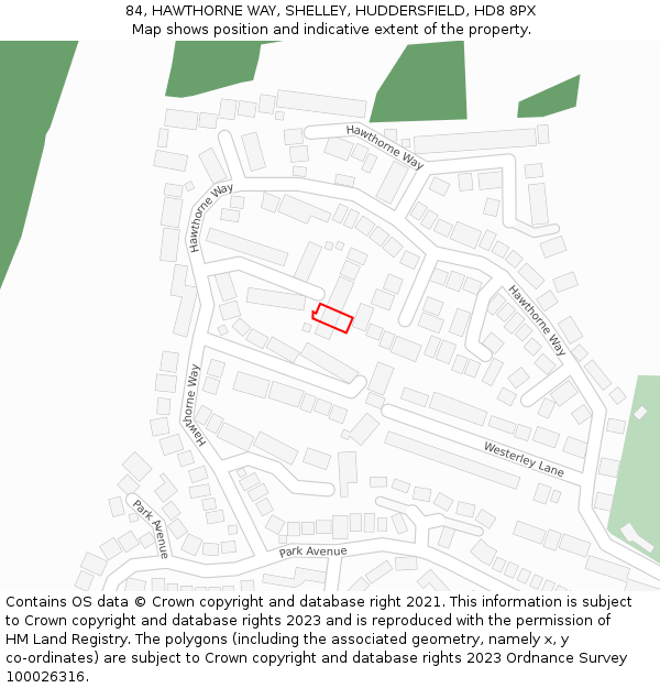 84, HAWTHORNE WAY, SHELLEY, HUDDERSFIELD, HD8 8PX: Location map and indicative extent of plot
