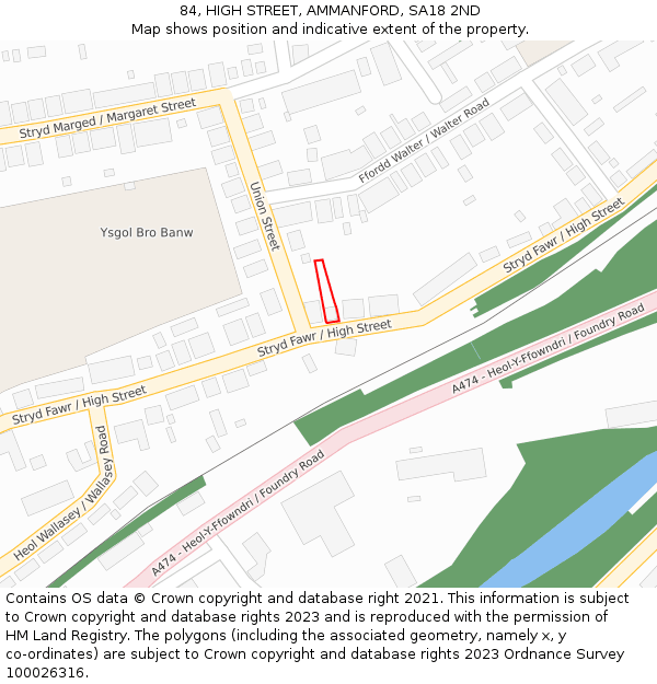 84, HIGH STREET, AMMANFORD, SA18 2ND: Location map and indicative extent of plot