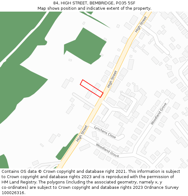 84, HIGH STREET, BEMBRIDGE, PO35 5SF: Location map and indicative extent of plot