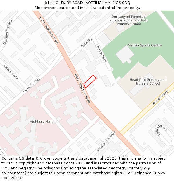 84, HIGHBURY ROAD, NOTTINGHAM, NG6 9DQ: Location map and indicative extent of plot
