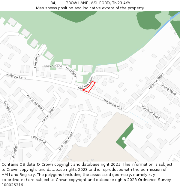 84, HILLBROW LANE, ASHFORD, TN23 4YA: Location map and indicative extent of plot