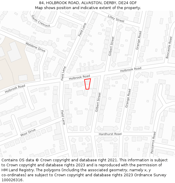 84, HOLBROOK ROAD, ALVASTON, DERBY, DE24 0DF: Location map and indicative extent of plot