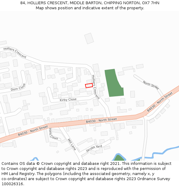 84, HOLLIERS CRESCENT, MIDDLE BARTON, CHIPPING NORTON, OX7 7HN: Location map and indicative extent of plot