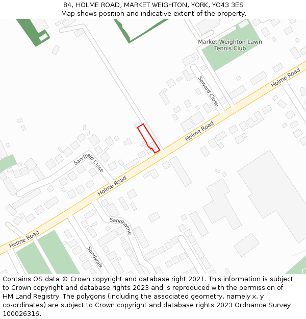 84, HOLME ROAD, MARKET WEIGHTON, YORK, YO43 3ES: Location map and indicative extent of plot