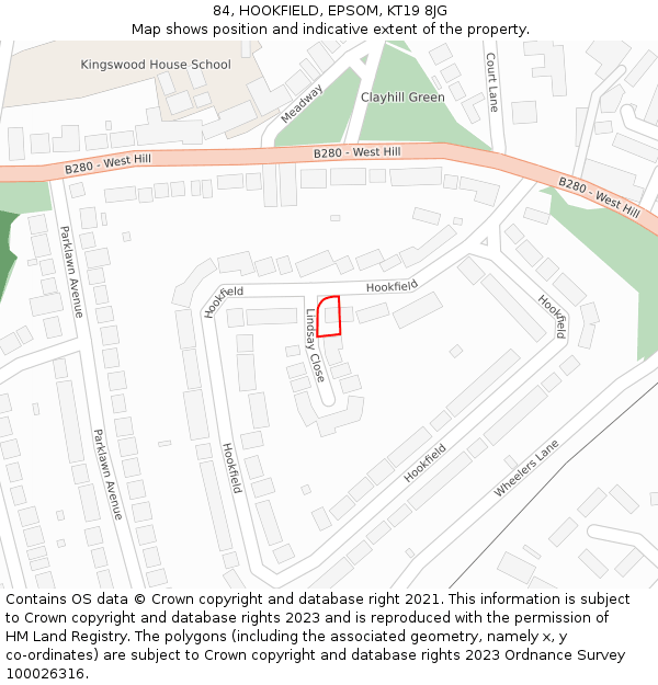 84, HOOKFIELD, EPSOM, KT19 8JG: Location map and indicative extent of plot