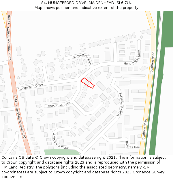 84, HUNGERFORD DRIVE, MAIDENHEAD, SL6 7UU: Location map and indicative extent of plot