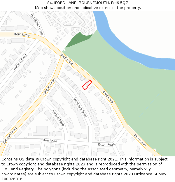 84, IFORD LANE, BOURNEMOUTH, BH6 5QZ: Location map and indicative extent of plot