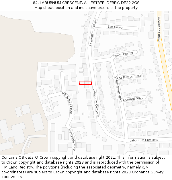 84, LABURNUM CRESCENT, ALLESTREE, DERBY, DE22 2GS: Location map and indicative extent of plot