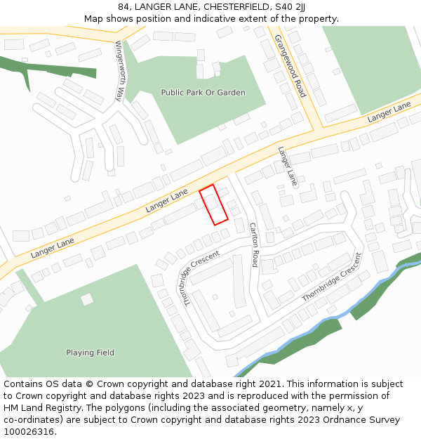84, LANGER LANE, CHESTERFIELD, S40 2JJ: Location map and indicative extent of plot