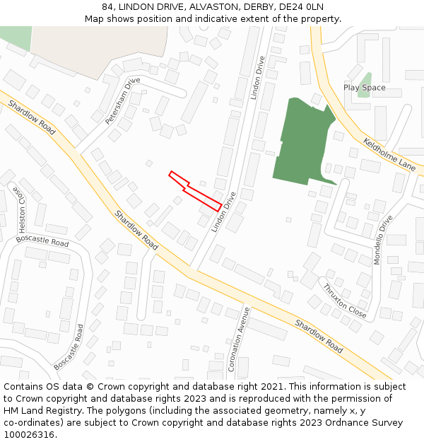 84, LINDON DRIVE, ALVASTON, DERBY, DE24 0LN: Location map and indicative extent of plot