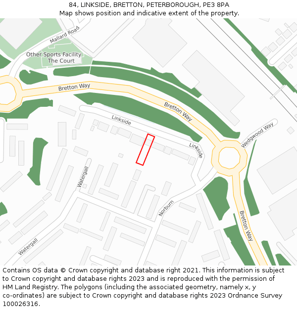 84, LINKSIDE, BRETTON, PETERBOROUGH, PE3 8PA: Location map and indicative extent of plot
