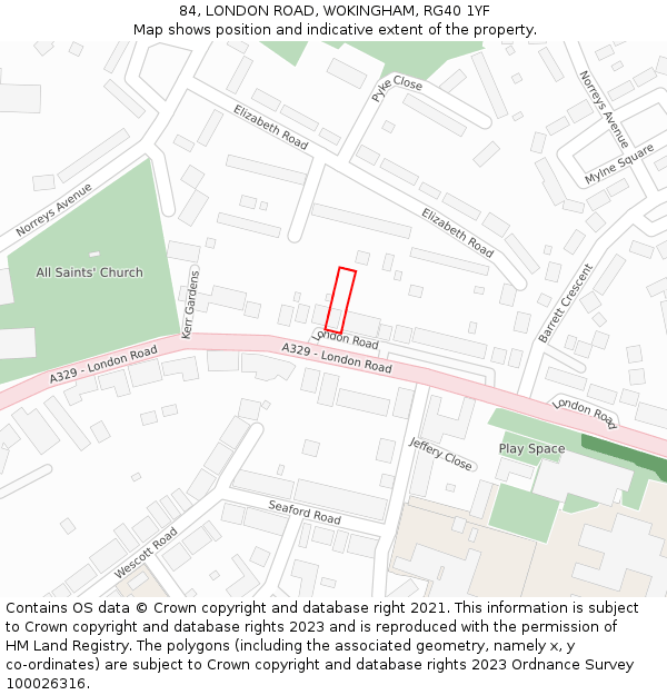 84, LONDON ROAD, WOKINGHAM, RG40 1YF: Location map and indicative extent of plot