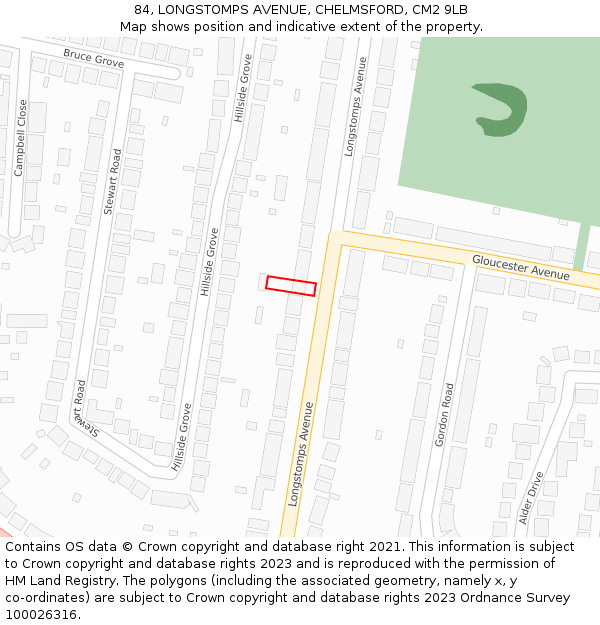 84, LONGSTOMPS AVENUE, CHELMSFORD, CM2 9LB: Location map and indicative extent of plot