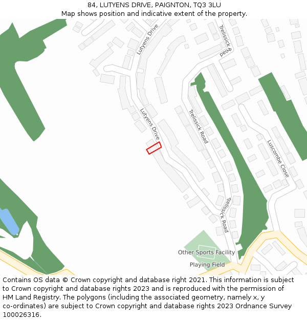 84, LUTYENS DRIVE, PAIGNTON, TQ3 3LU: Location map and indicative extent of plot