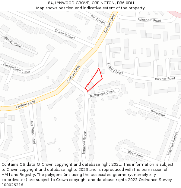 84, LYNWOOD GROVE, ORPINGTON, BR6 0BH: Location map and indicative extent of plot