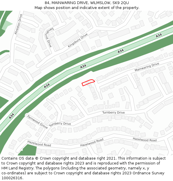 84, MAINWARING DRIVE, WILMSLOW, SK9 2QU: Location map and indicative extent of plot