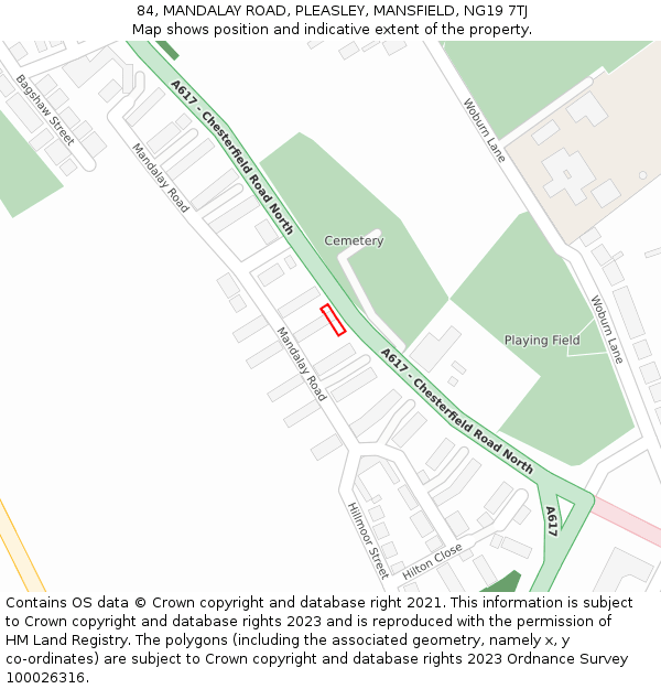 84, MANDALAY ROAD, PLEASLEY, MANSFIELD, NG19 7TJ: Location map and indicative extent of plot