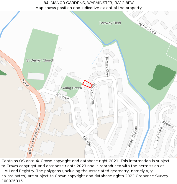 84, MANOR GARDENS, WARMINSTER, BA12 8PW: Location map and indicative extent of plot