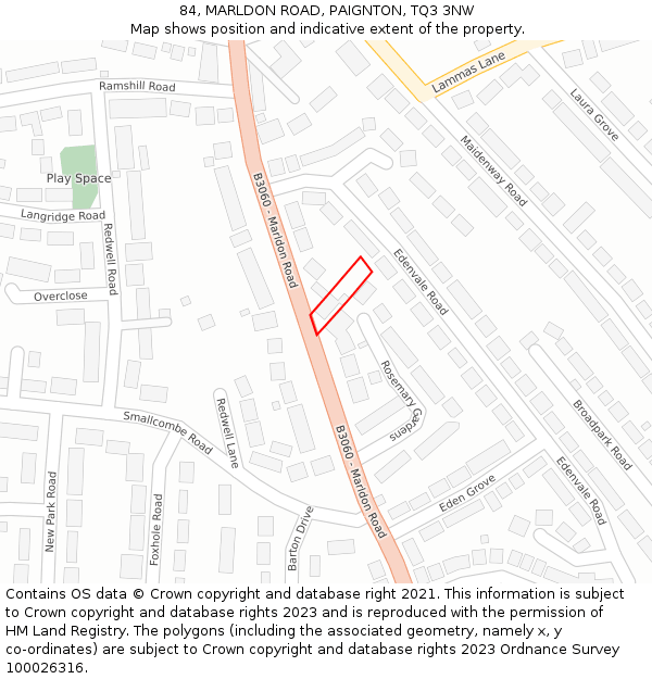 84, MARLDON ROAD, PAIGNTON, TQ3 3NW: Location map and indicative extent of plot