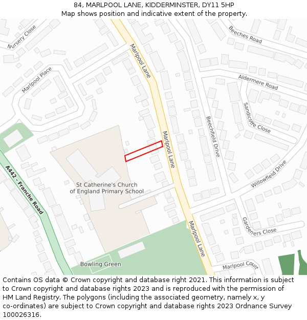 84, MARLPOOL LANE, KIDDERMINSTER, DY11 5HP: Location map and indicative extent of plot