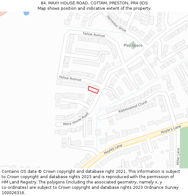 84, MAXY HOUSE ROAD, COTTAM, PRESTON, PR4 0DS: Location map and indicative extent of plot