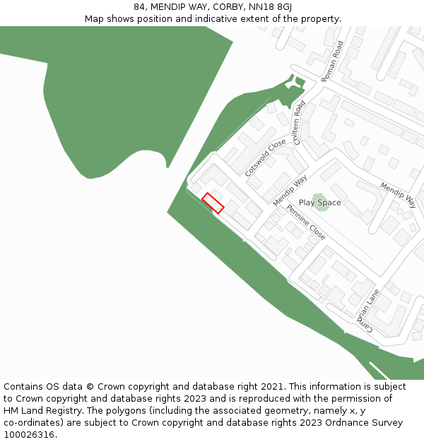 84, MENDIP WAY, CORBY, NN18 8GJ: Location map and indicative extent of plot