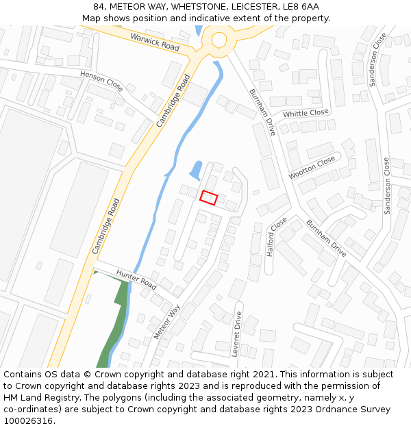 84, METEOR WAY, WHETSTONE, LEICESTER, LE8 6AA: Location map and indicative extent of plot