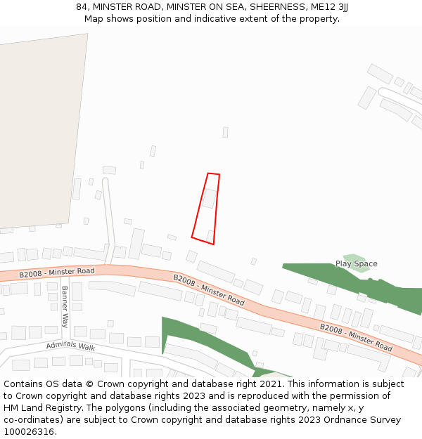 84, MINSTER ROAD, MINSTER ON SEA, SHEERNESS, ME12 3JJ: Location map and indicative extent of plot