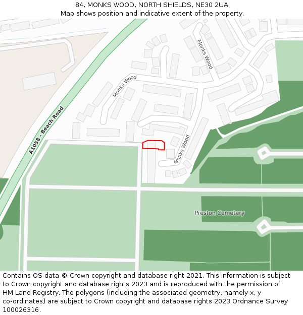 84, MONKS WOOD, NORTH SHIELDS, NE30 2UA: Location map and indicative extent of plot