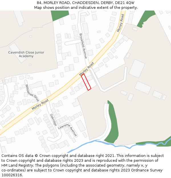 84, MORLEY ROAD, CHADDESDEN, DERBY, DE21 4QW: Location map and indicative extent of plot