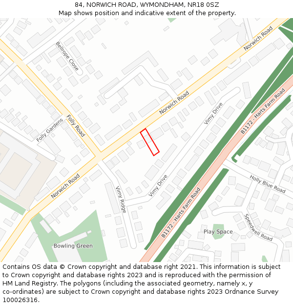 84, NORWICH ROAD, WYMONDHAM, NR18 0SZ: Location map and indicative extent of plot