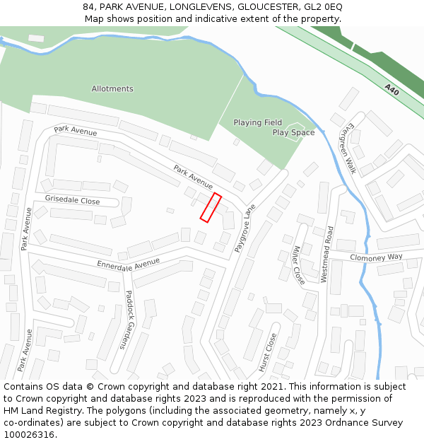 84, PARK AVENUE, LONGLEVENS, GLOUCESTER, GL2 0EQ: Location map and indicative extent of plot