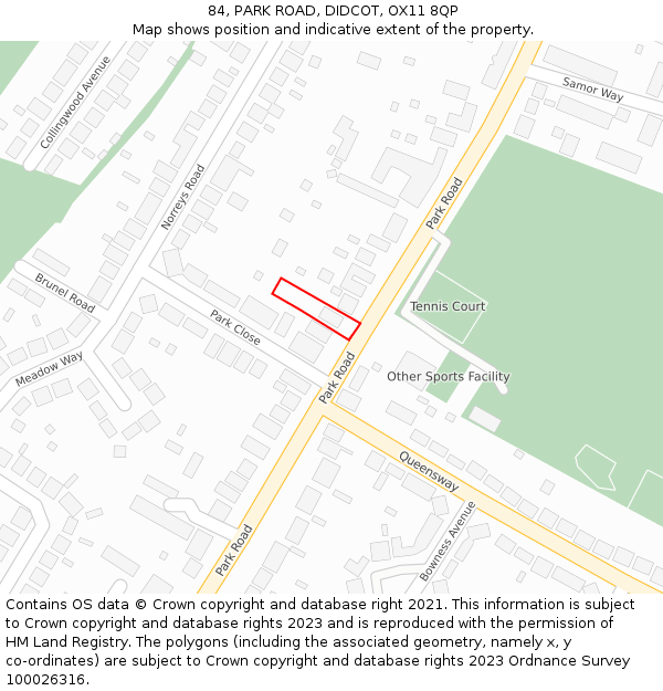 84, PARK ROAD, DIDCOT, OX11 8QP: Location map and indicative extent of plot