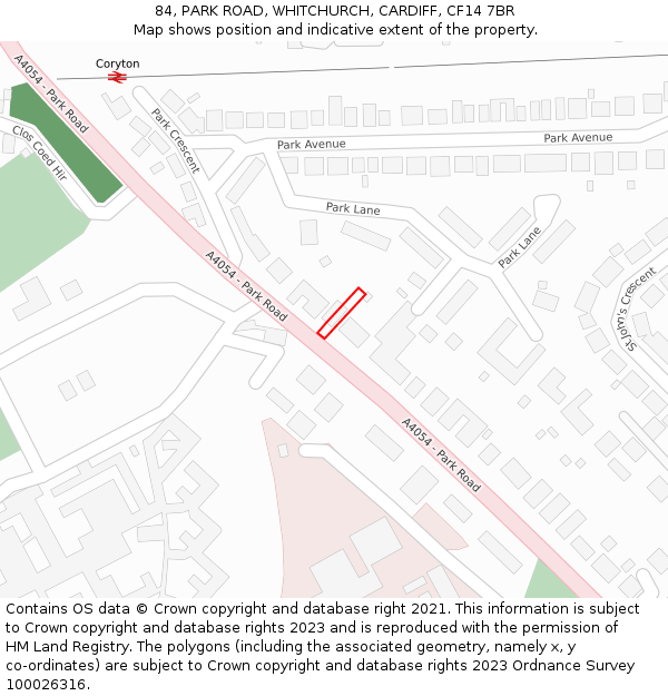 84, PARK ROAD, WHITCHURCH, CARDIFF, CF14 7BR: Location map and indicative extent of plot
