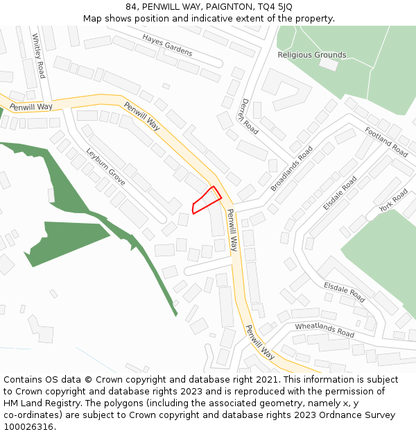 84, PENWILL WAY, PAIGNTON, TQ4 5JQ: Location map and indicative extent of plot