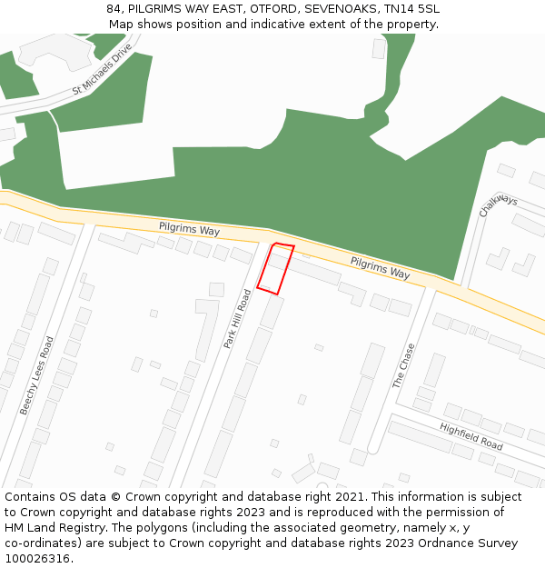 84, PILGRIMS WAY EAST, OTFORD, SEVENOAKS, TN14 5SL: Location map and indicative extent of plot